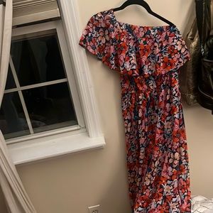 One Shoulder Maxi Dress Sleeveless Summer Layered Ruffle Boho Floral beach vibes